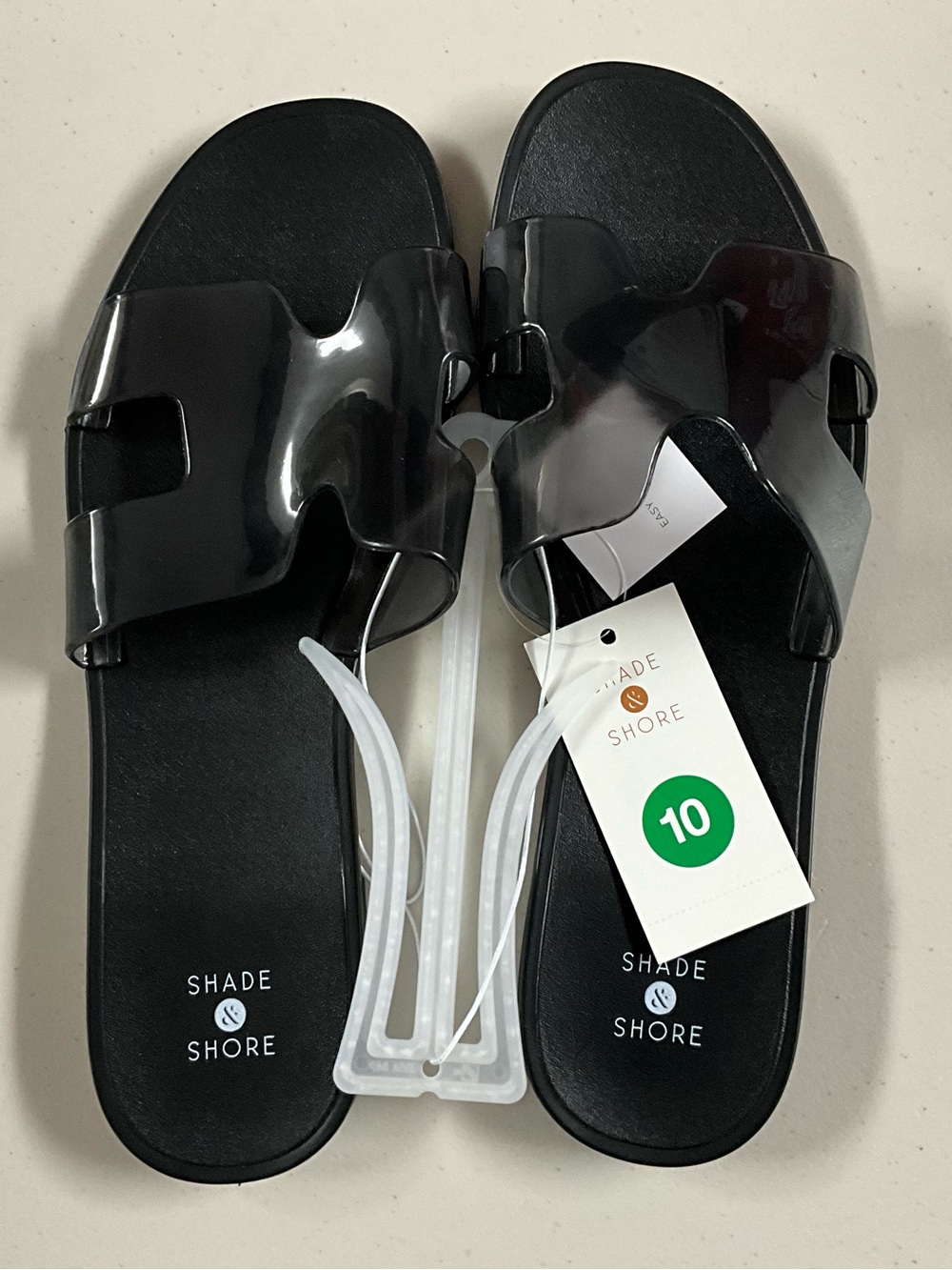 Shade & Shore Black Glossy Jelly Slide Sandals